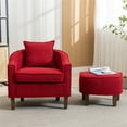 thumbnail image 2 of Accent Chair with Ottoman, Mid Century Modern Barrel Chair, Upholstered Armchair with Footstool and Pillow Club Tub Round Arms Chair with Wood Legs for Living Room, Bedroom, Office, Lounge, Red, 2 of 8