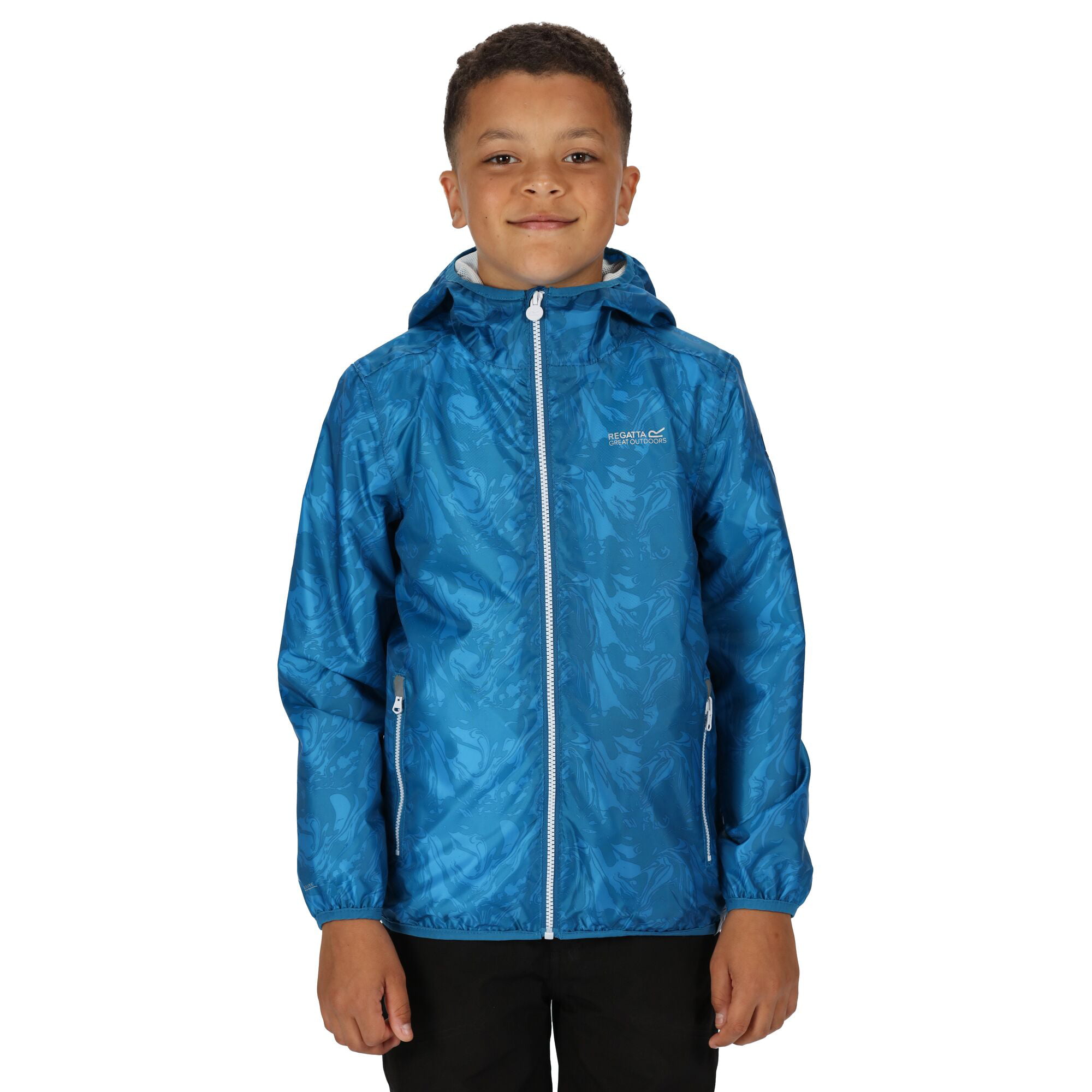 Regatta Boys Printed Lever Jacket Top Blue Sports Outdoors Waterproof 