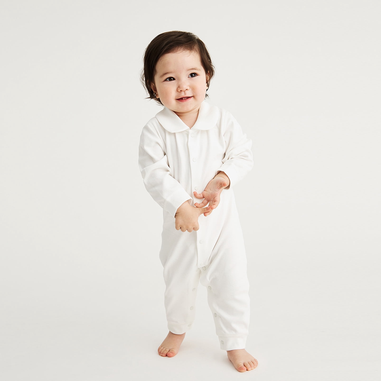 pureborn Baby Jumpsuit Infant Boys Girls Cotton Long Sleeve Spring Fall Christening Baptism Romper 6-9 Months White