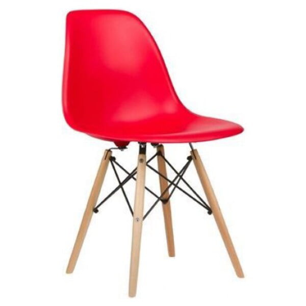 Take Me Home Furniture Eames Style Side Chair with Natural Wood Legs Eiffel Dining Room Chair Red Set of 4 