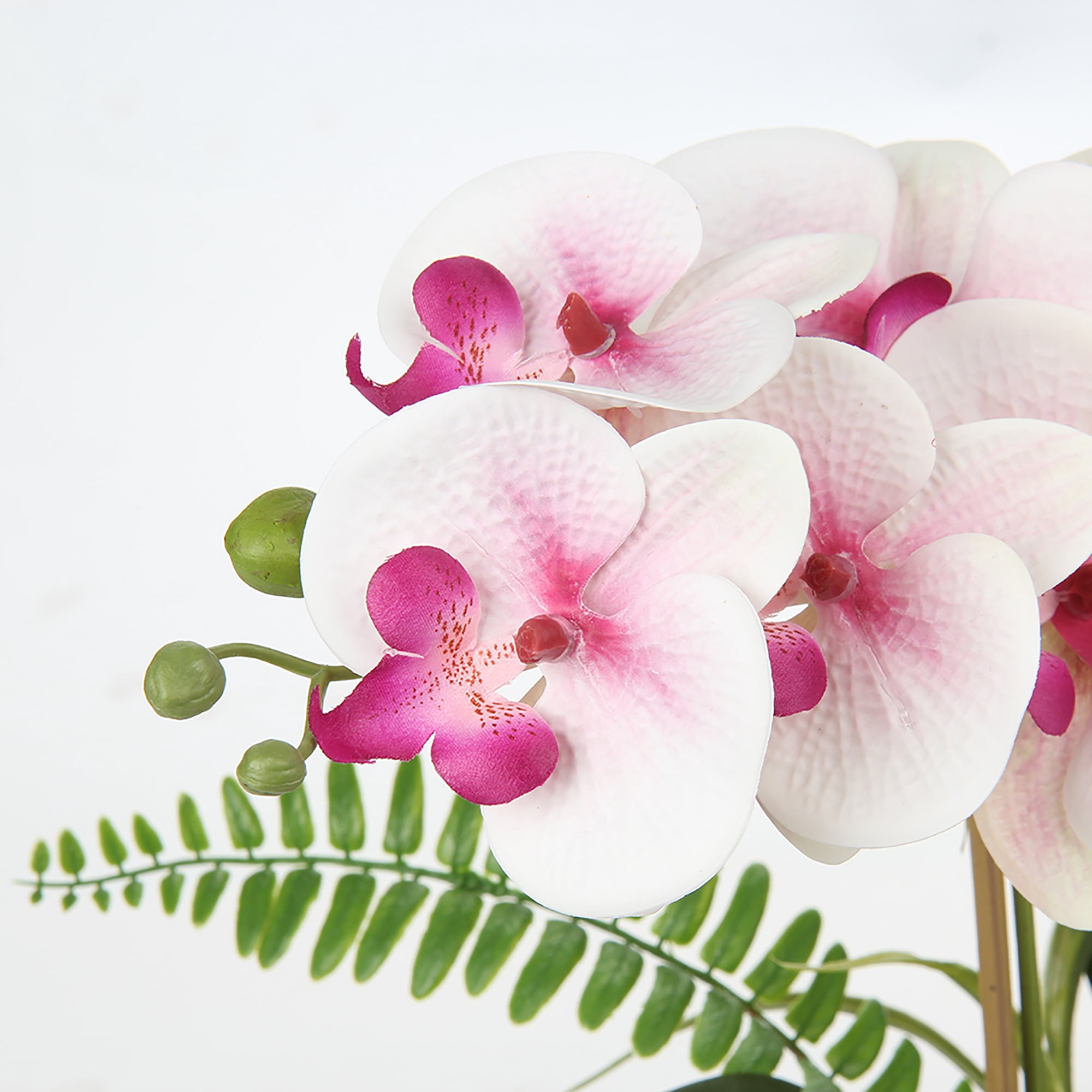 Orchids Artificial Flowers Potted 15" Light Pink Phalaenopsis Orchid with Silver Boat Pots Home Decoration