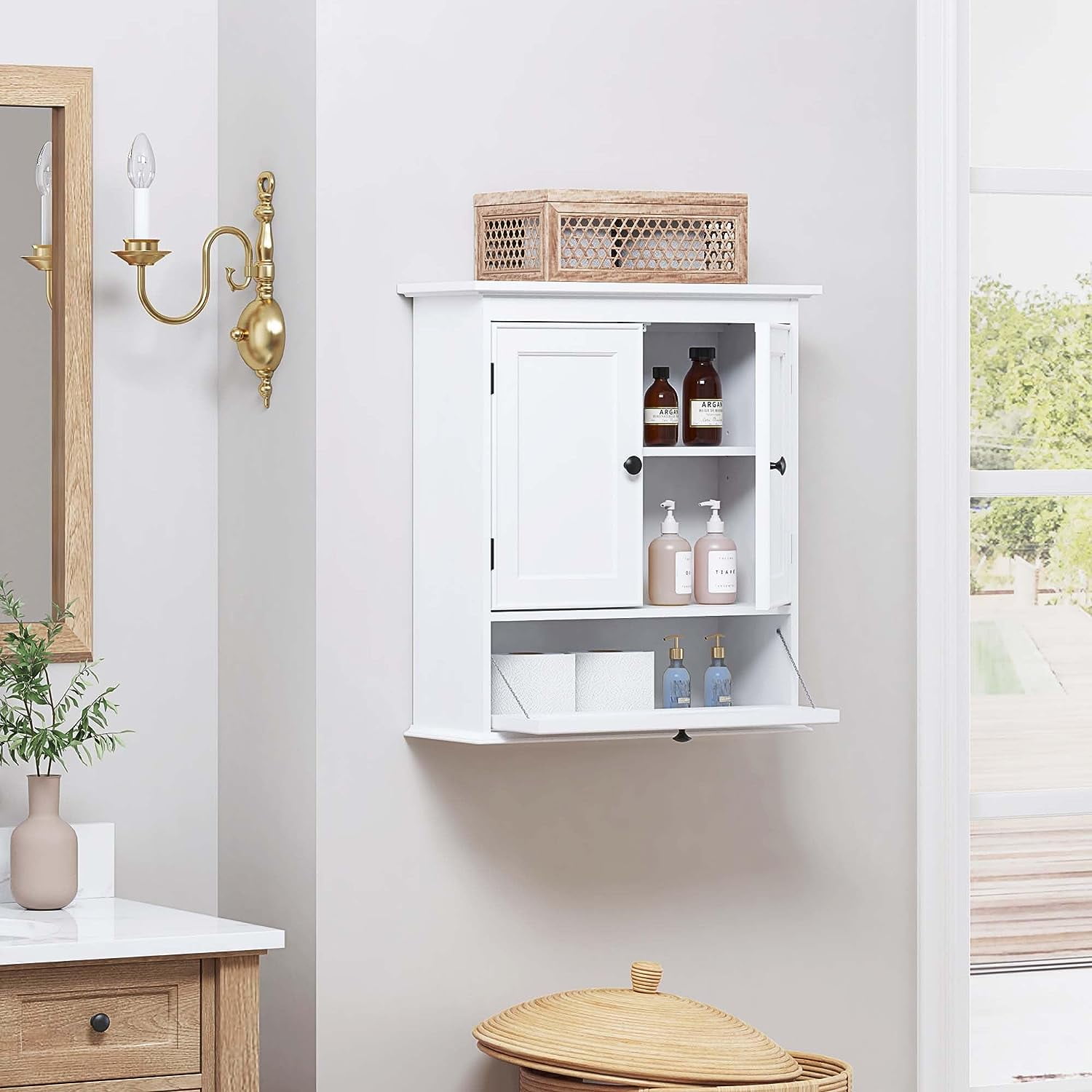 Spirich Bathroom Wall Cabinet with Adjustable Shelf and Door Knobs, White
