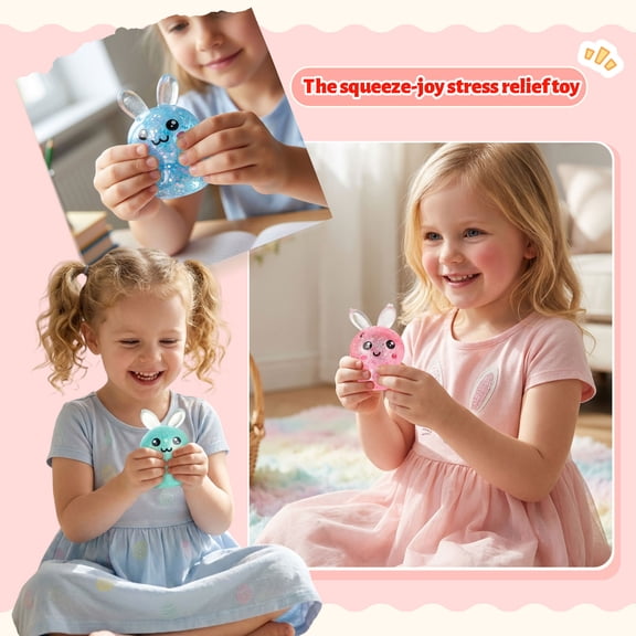 6 Pack Easter Bunny Squeeze Toys, 2.75 Inch Colorful Bunny Stress Toys, Easter Basket Stuffers, Party Favors & Easter Egg Fillers