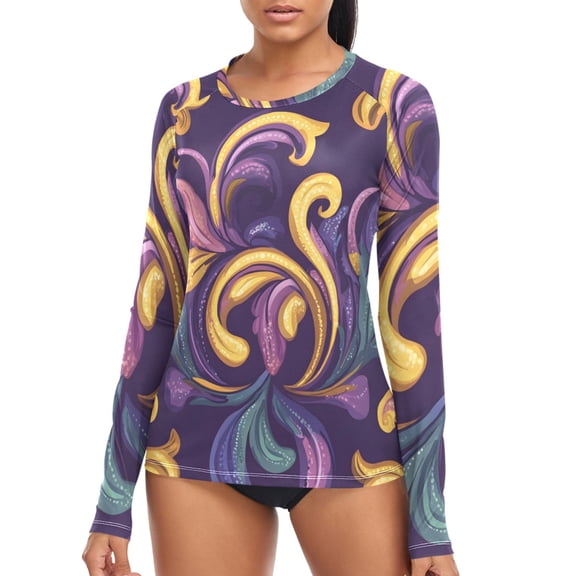 joogoo Womens UPF 50 Sun Shirts Mardi Gras Pattern Long Sleeve UV Protection Rash Guard Tops S
