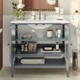 thumbnail image 3 of 36" Bathroom Vanity with Ceramic Sink, Bathroom Vanity with Adjustable Shelf and Open Shelf, with Solid Wood Legs, Waterproof Painted Finish, Silver Metal Knobs and Soft Close Hinges Design, Gray, 3 of 9