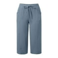thumbnail image 4 of XIMIN Womens Wide Leg Yoga Capris High Waisted Cotton Linen Pants Casual Loose Comfy Trendy Elastic Waist Cropped Trouser with Tie Belt Pockets Summer Vacation Pants, 4 of 6