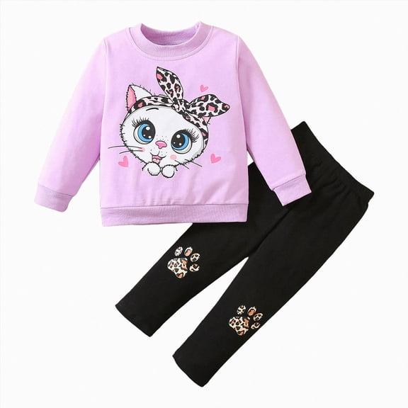 NIEWTR Toddler Girls Pajama Set 2T 3T 4T 5T 2-Piece Long Sleeve Crewneck Top and Elastic Waist Pants Kids Pjs Loungewear Children's Gift for Fall Winter Daily(A-Purple,3-4 Years)