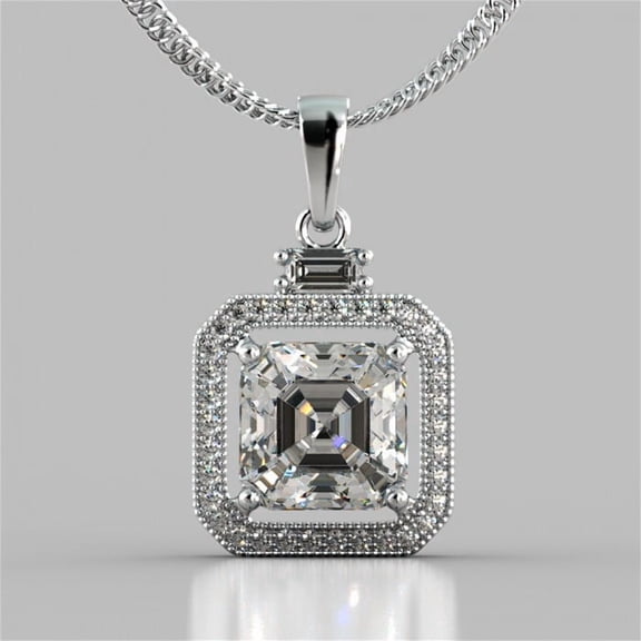 1.50 Ct Asscher Cut Lab Created Diamond Solitaire Pendant 14K White Gold Plated