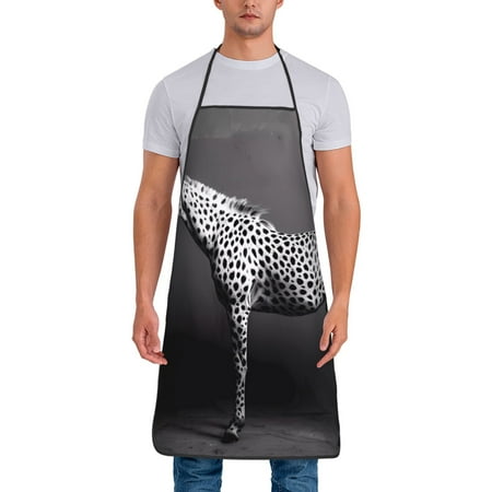 

Wukai Monochrome Leopard Horse Print Aprons Adjustable Bib Aprons Cooking Kitchen Chef Apron for Women and Men