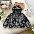 thumbnail image 4 of Girls Floral Embroidery Lightweight Hooded Sun Protection Jacket, Full Zip Long Sleeve Casual Thin Windbreaker for Kids Autumn Daily Outdoor Wear(Navy,2-3 Years), 4 of 5