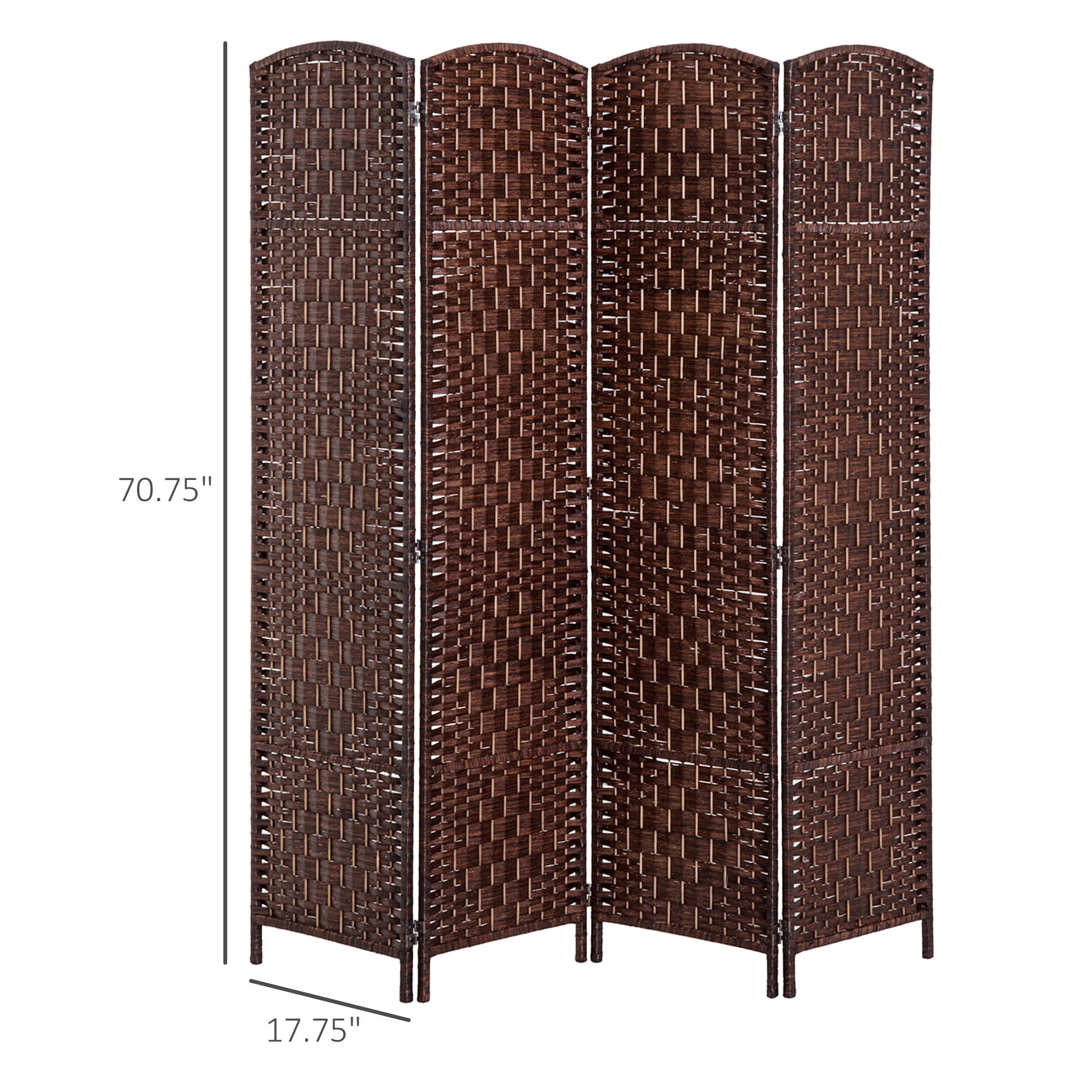 Folding Room Divider 4 Panel 6FT (70.9") Tall Privacy Screen Wicker Weave Freestanding Partition Wall for Bedroom Home Office Dorm, Brown