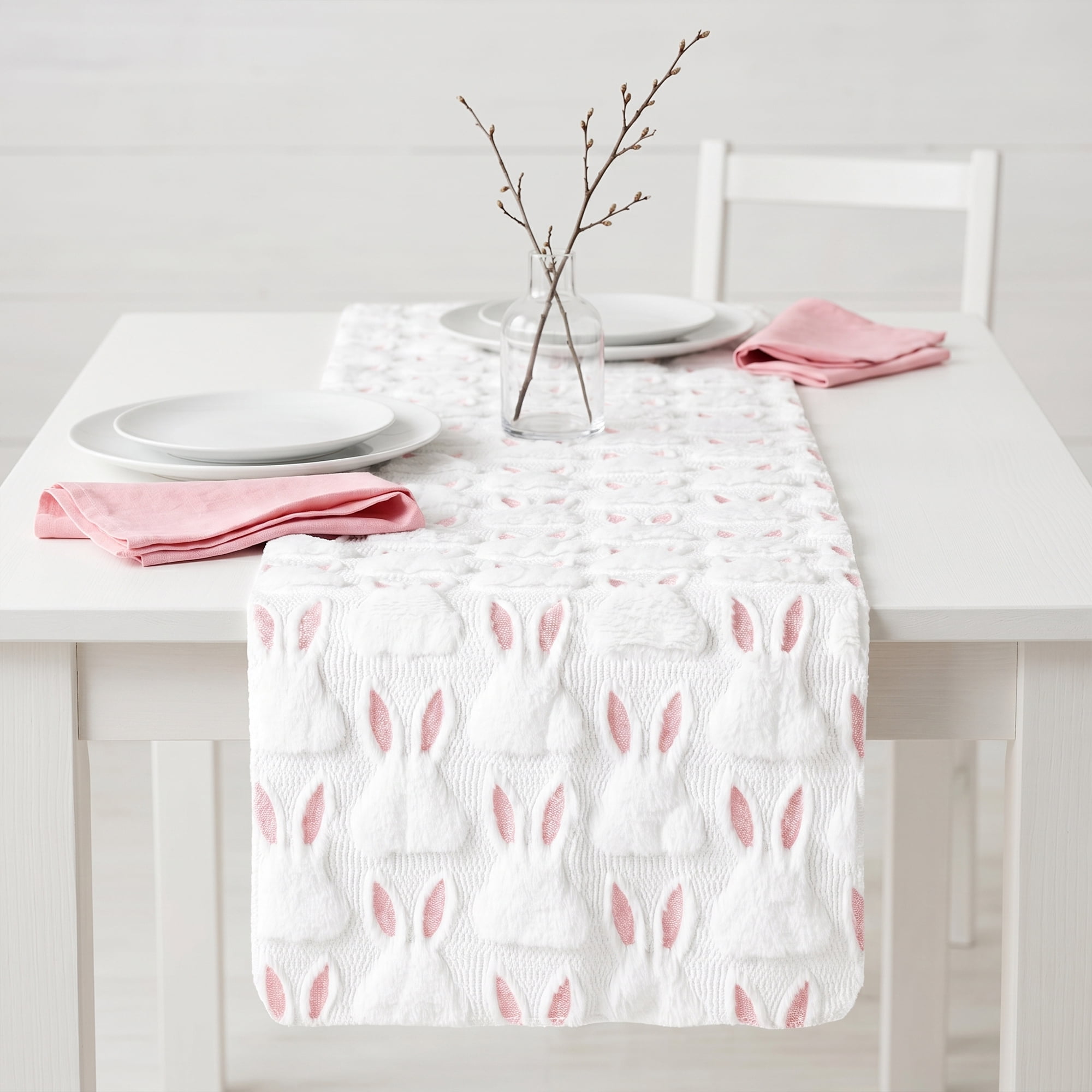 Unique Bargains Rabbit Kitchen Runner Table Runner for Decorations Pink 13"x36.6"