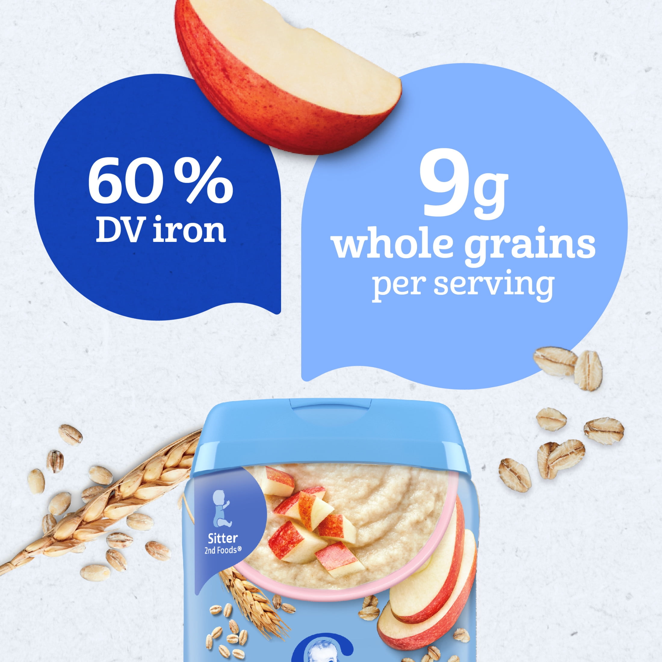 (2 pack) Gerber Stage 2 Baby Food, Multigrain Apple Cereal, Whole Grains, Baby Cereal 8 oz