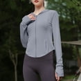 thumbnail image 2 of Htigea Women's Sun Jackets UV Protection Long Sleeve Hoodies Full Zip Up Yoga Gym Cropped Tops with Thumb Hole Dark Gray Free Size, 2 of 7