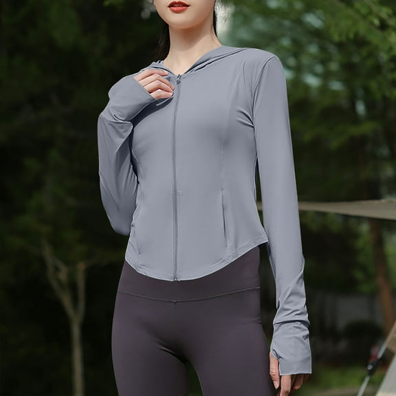 Delliss Womens Sun Protection Hoodie Jacket Full Zip Thumb Hole Slim Fit Clothing