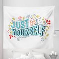 thumbnail image 1 of Typography Tapestry, Just Be Yourself Calligraphy Flowers Leaves Self-Love Theme Print, Fabric Wall Hanging Decor for Bedroom Living Room Dorm, 5 Sizes, Turquoise and Multicolor, by Ambesonne, 1 of 1