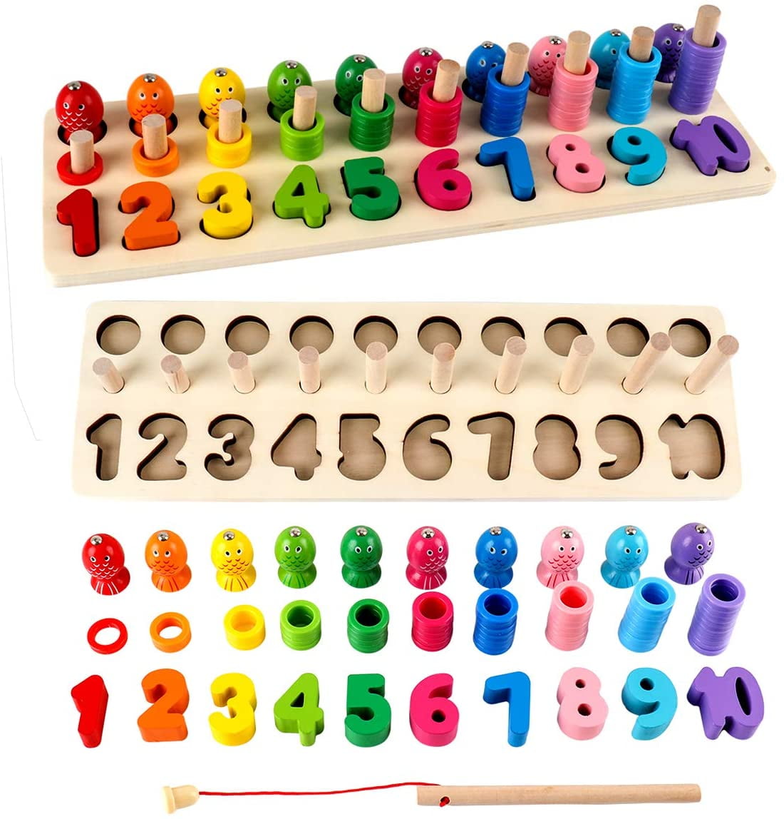Wooden Numbers Maths Signs Peg Puzzle Preschool Kids Pre-Kingdergarten Toy 