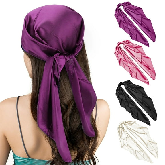 Square 4PCS Head Scarf for Women, 35”Head Scarves Silk, Like Satin Neck Scarfs, Square Bandana Hair Wraps Scarf for Women (Muti-Color)