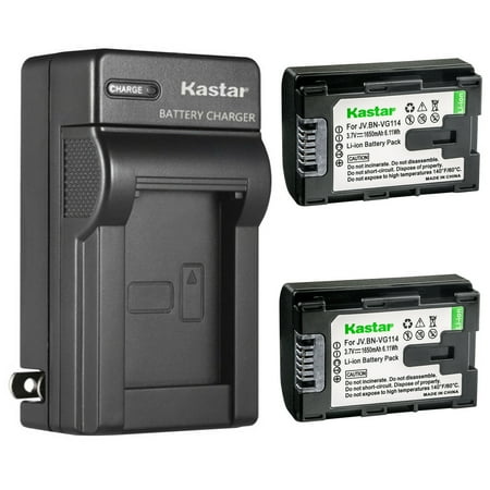 Kastar 2-Pack Battery and AC Wall Charger Replacement for JVC GZ-N1 GZ-N5 GV-LS1 GV-LS2 GZ-G5 AA-VG1 AA-VG1E AA-VG1EUM AA-VG1U AA-VG1US AA-VG1USM BN-VG107 BN-VG108 BN-VG114 BN-VG121 BN-VG138 Battery