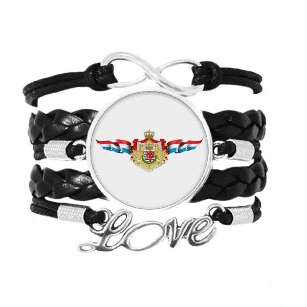 Luxembourg Flag National Emblem Bracelet Love Accessory Twisted Leather