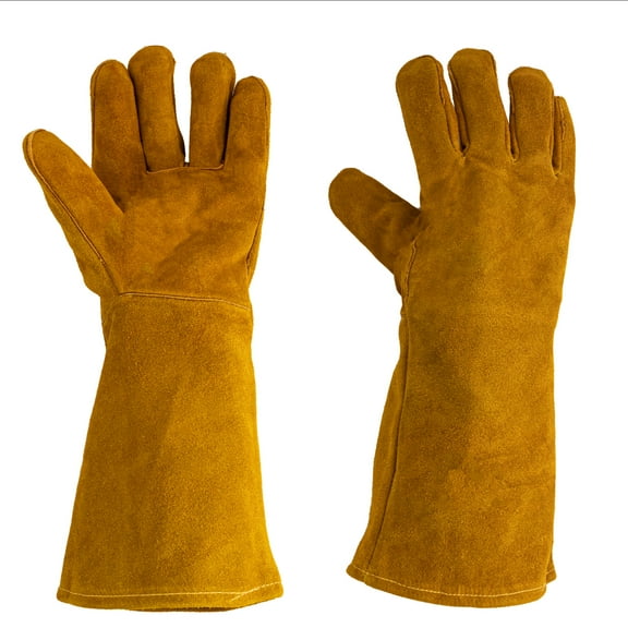 16 Inch Heat Resistant Leather Gloves Yellow