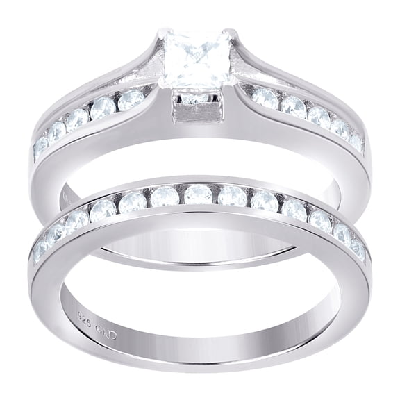 925 Sterling Silver Womens Cubic Zirconia Square Bridal Ring Set Ring Size 6 Ring for Women