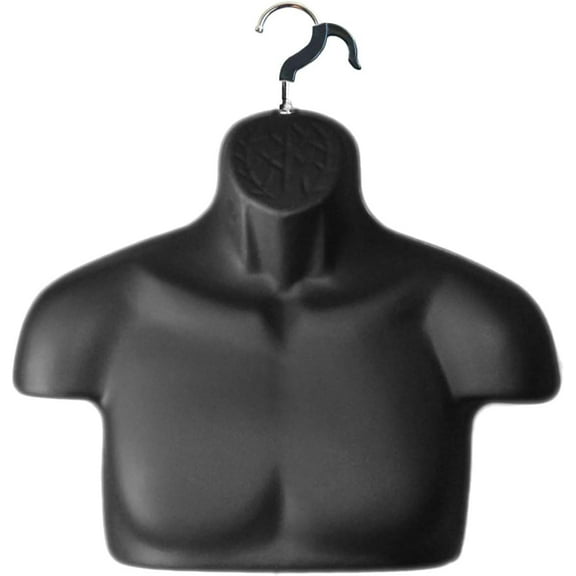 DisplayTown 1 Set of Black Male Mannequin Chest Long Hollow Back Plastic Injection Hanging Body Torso Form with Hanging Hook, S-M Size