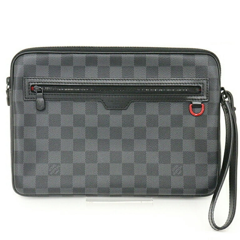 Authenticated used Louis Vuitton Louis Vuitton Utility Supple Clutch Bag Second Damier Graphite Men's N60324 Black Red Metal Fittings, Size: (HxWxD)