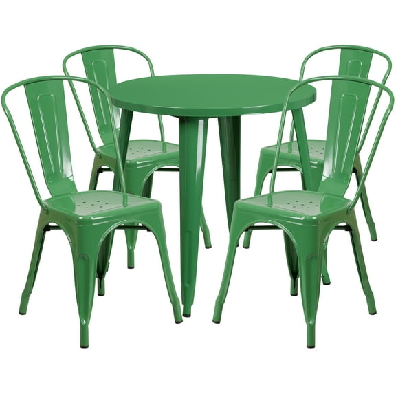 Flash Furniture Dalton Commercial Grade 30" Round Green Metal Indoor-Outdoor Table Set with 4 Cafe Chairs