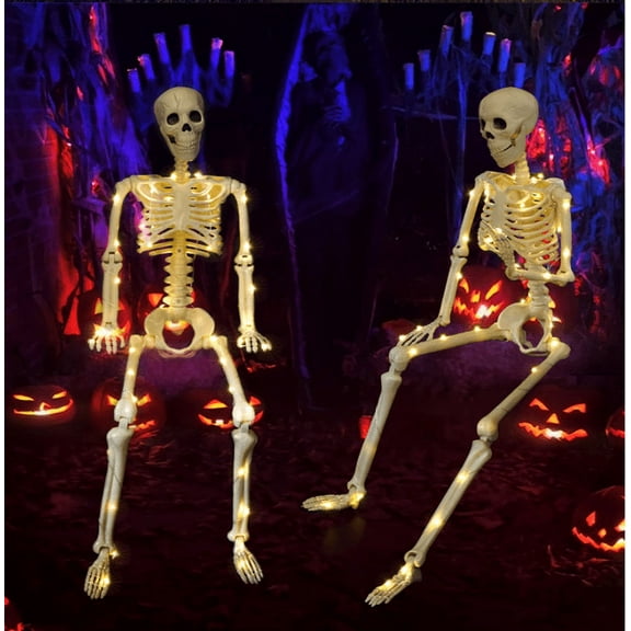 Halloween Skeleton LED Light Up Pose Stay Halloween Skeleton Full Body Posable Movable Jonints For Halloween Decoration