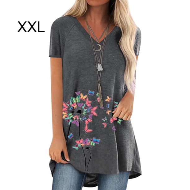 Guardurnaity Camisa de manga corta con cuello en V y estampado de de león para mujer Prendas para la parte del cuerpo Gris XXL Guardurnaity AP002392-05