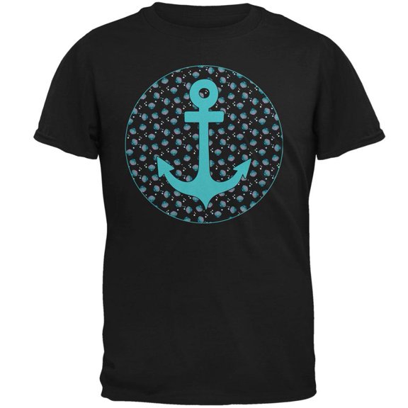 Beachy Anchor Shells Pattern Mens T Shirt Black SM