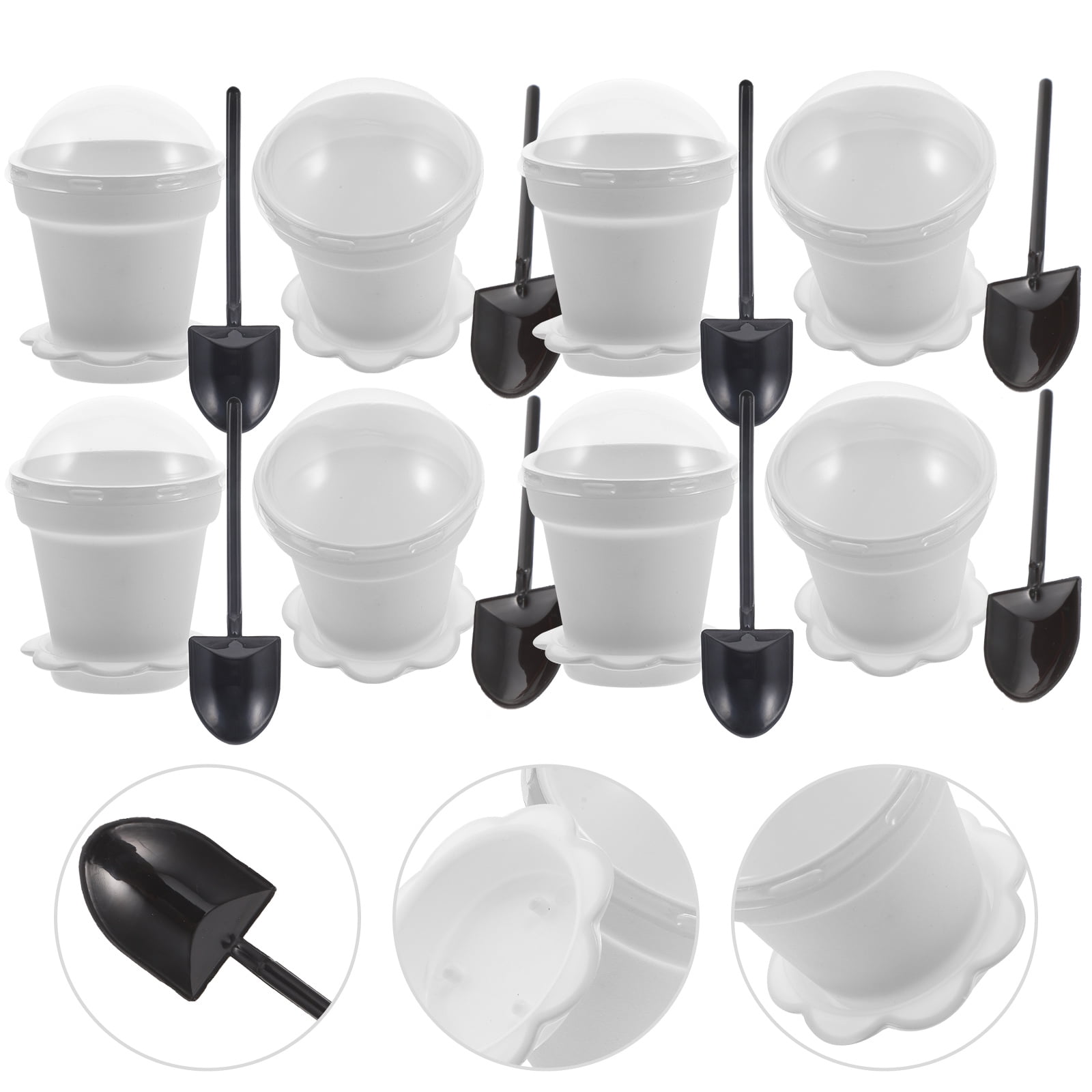 HEMOTON Creative Flowerpot Shaped Dessert Cups with Lid and Spoon Set for Yogurt Mousse 20 Pieces White