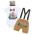 thumbnail image 3 of IBTOM CASTLE Baby Boy 1st Birthday Outfit Jungle Woodland Animal Romper + Bloomers + Suspenders 3PCS Clothes Set Photography 12-18 Months Khaki, 3 of 8