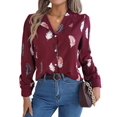 thumbnail image 1 of Blusa de Larga para Mujer, Informal, Elegante, con Estampado de Solapa, Corte Holgado, para Oficina. Vino Tinto M, 1 of 10