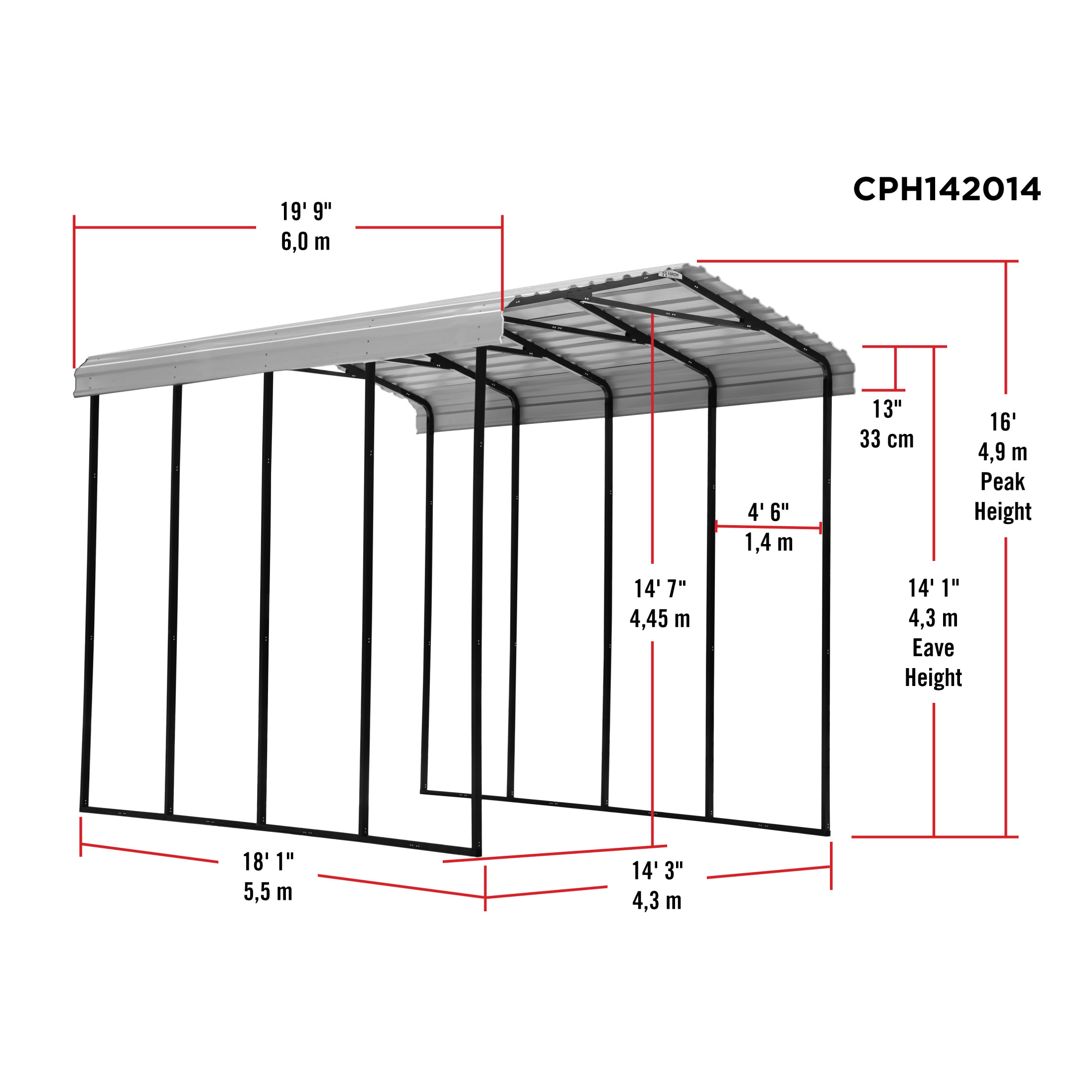 Arrow 14 x 20 x 14 ft Eggshell RV Carport