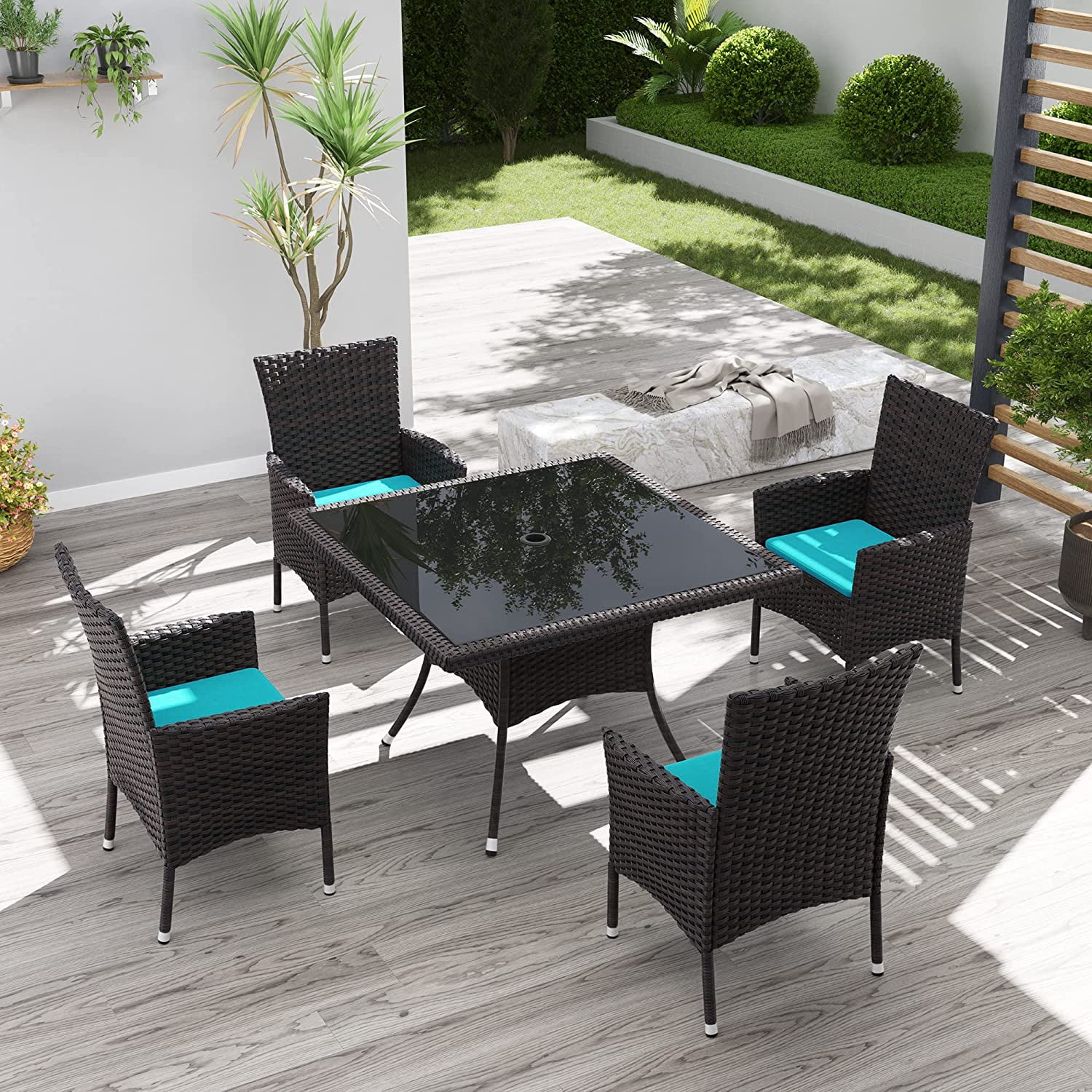 Kullavik 5Piece Patio Outdoor Dining Set, Wicker Patio Furniture Set