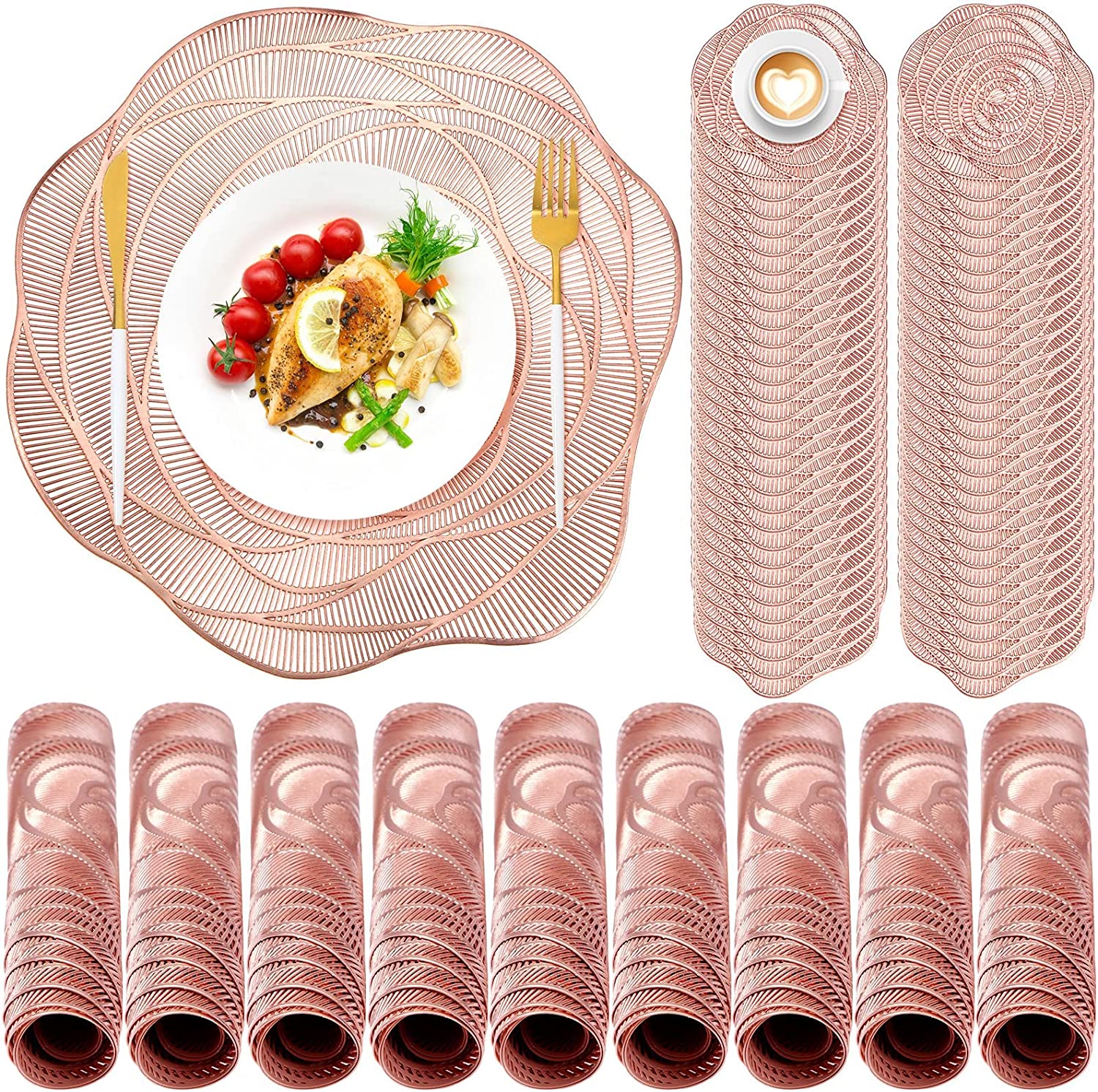 Round Pressed Vinyl Placemats Rose Placemat Set Metallic Place Mat