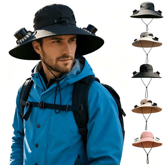 Solar Fan Hat, Wide Brim Breathable Sun Protection Cap with Solar Powered Fan, Outdoor Fishing Hiking Hat