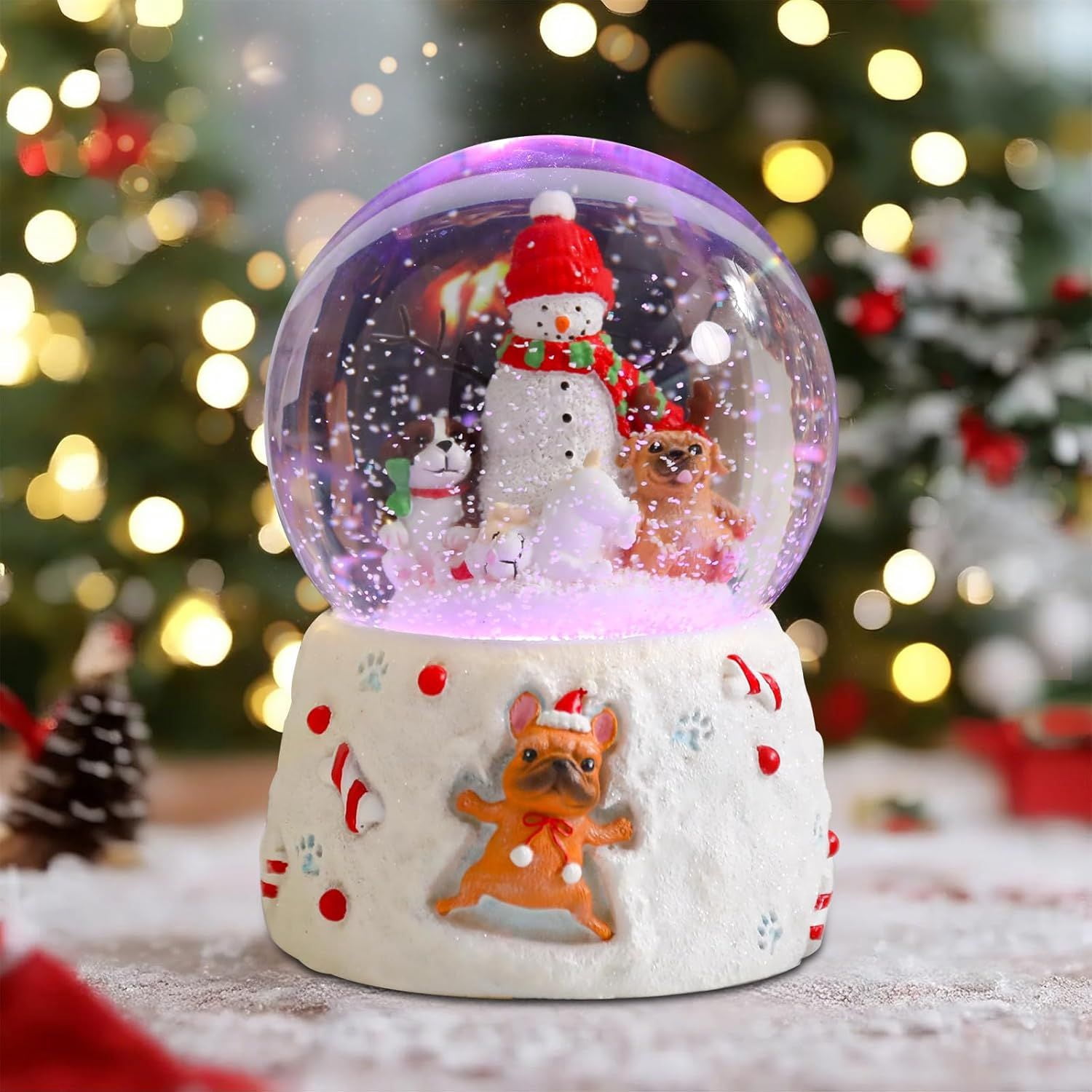 Christmas Snow Globes Gingerbread Man Village House in Cup Christmas Snow Globe with 8 Songs Color Changing Battery Operated Musical Box for Christmas Home Party Décor