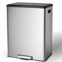 JoanKaren 16 Gallon Stainless Steel Dual Compartment Step Kitchen Trash Can with Lid & 2 Removable Wastebaskets,Kitchen Garbage Can & Recycling Bin,Silver