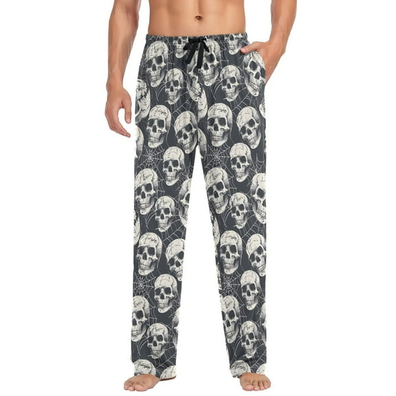joogoo Men's Pajama Pants Halloween Skulls Soft Long Sleep Lounge Pjs Bottoms L