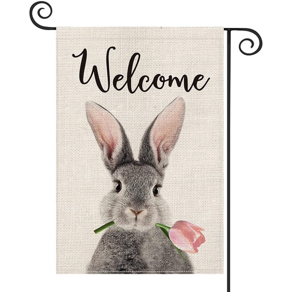 AVOIN colorlife Black Welcome Rabbit Garden Flag Vertical Double Sided, Spring Easter Bunny Tulip Holiday Yard Outdoor Rectangle Decoration 12.5 x 18 inch