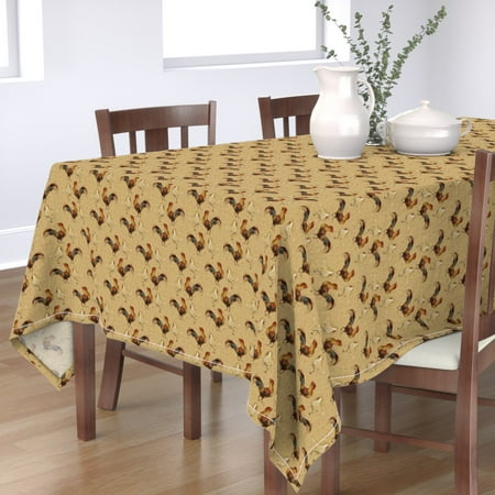

Cotton Sateen Tablecloth 70 x 144 - Hen Rooster Bird Kitchen Farm Chickens Brick Farmhouse Shabby Chic Print Custom Table Linens by Spoonflower
