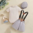 thumbnail image 4 of Qabnzmfo Baby Boys Formal 3 Piece Outfit Bow Tie Bodysuit Suspender Shorts Hat Gentleman Birthday Party Clothes for Infant 3Months-2Years, 4 of 5