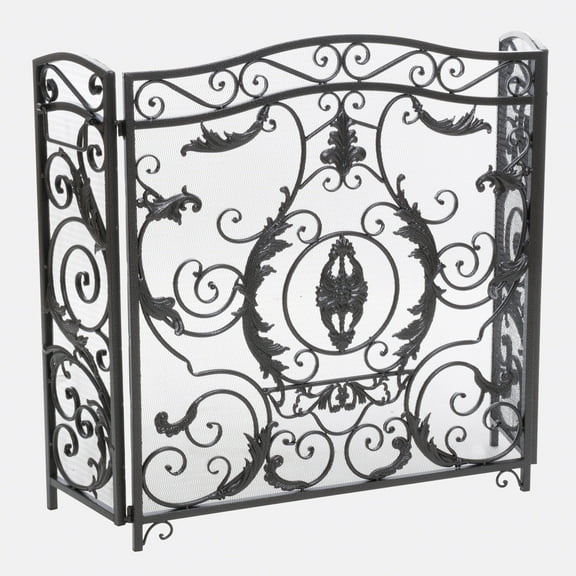 GDF Studio Crayton Traditional Iron 3 Panel Fireplace Screen, Silver and Black