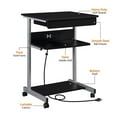 thumbnail image 3 of Mobile Laptop Desk with Power Outlet - Rolling Computer Table, Home Office Desk with USB Ports & Printer Shelf - 22in Compact Desk, Black, 3 of 5