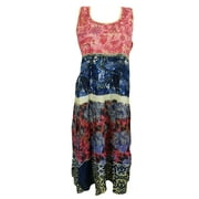 Mogul Womens Sleeveless Dress Ethnic Print Gypsy Hippie Chic Midi Dresses