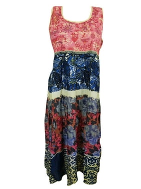 Mogul Womens Sleeveless Dress Ethnic Print Gypsy Hippie Chic Midi Dresses