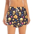 thumbnail image 2 of Fuzoiu Skull gold flower Print Women's Athletic Shorts, Double-Layer Running Shorts with Pocket,Women's Workout Shorts for Yoga, Gym, and Workouts-Small, 2 of 7